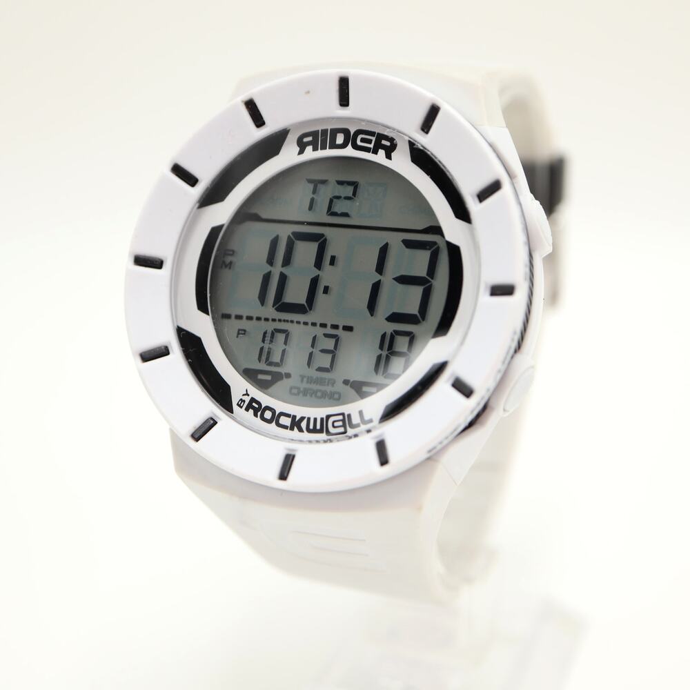 Rider by Rockwell Mens White Digital Sport 49mm Watch Chrono Alarm New Battery